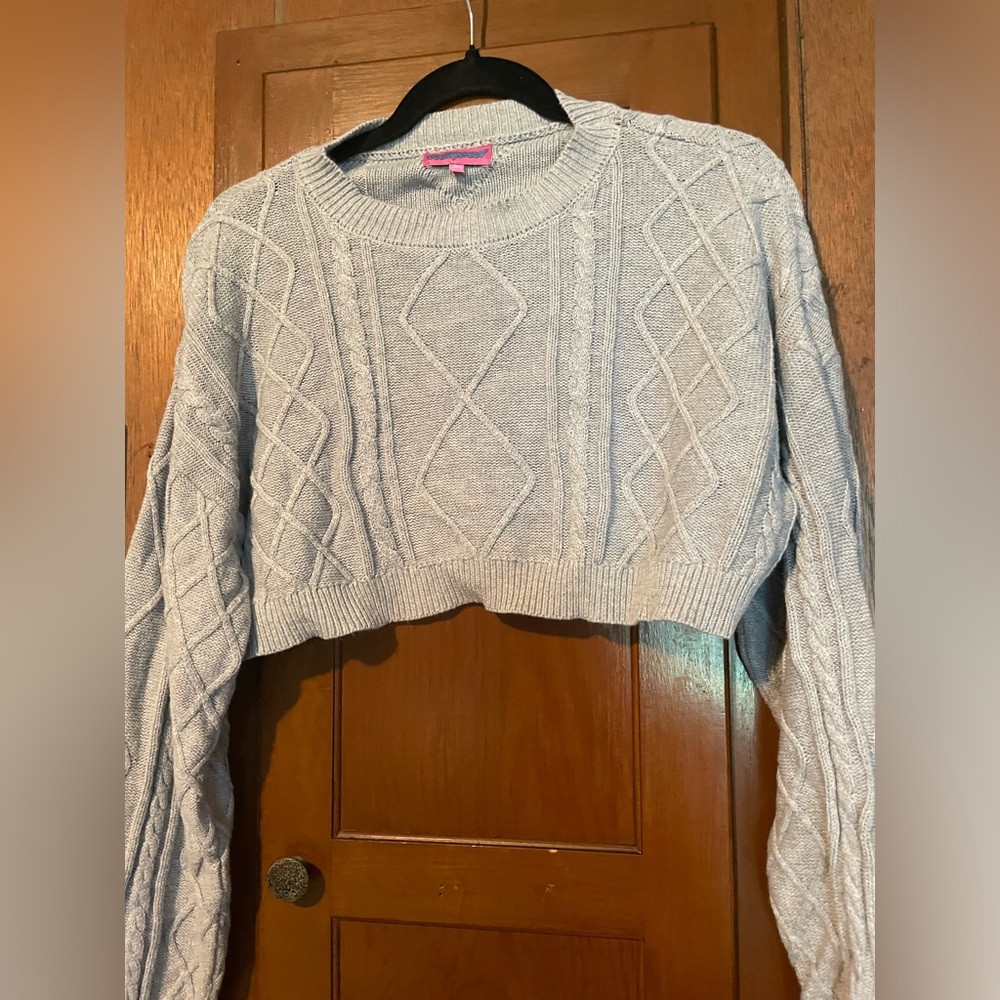 Edikted Gray Crew Neck Sweater with Textured Knit